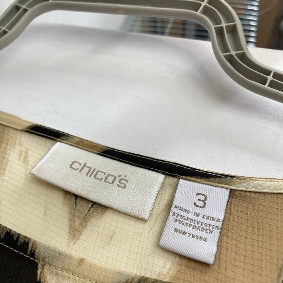 Chico’s Brown Animal Print Blouse Size 3 XL Flowy Mob Wife Statement Vegas Glam - Picture 5 of 10